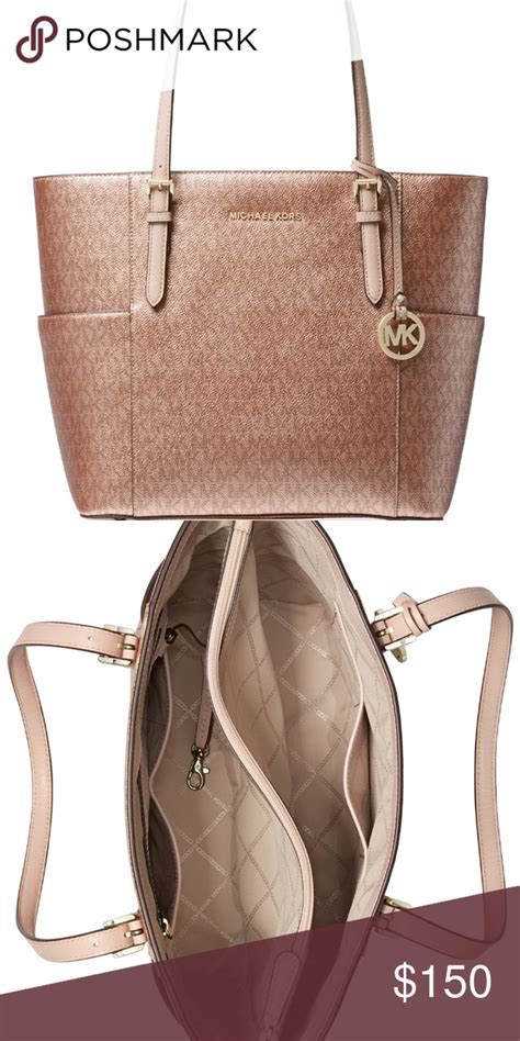 michael kors small purse rose gold|michael kors large gold tote.